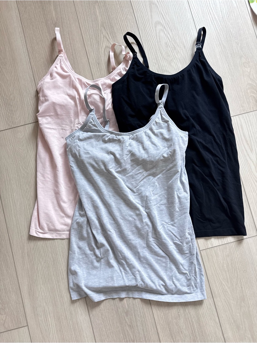 Women's 3-Pack Nursing Tank Tops - Black, Light Pink, Light Gray